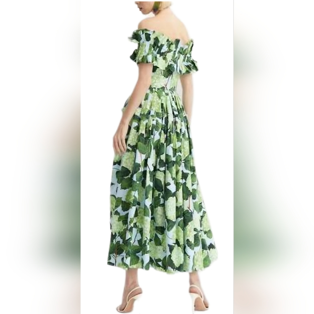 $1,200 TAILOR MADE (NOT OSCAR DE LA RENTA) GREEN FLORAL MIDI DRESS US L - Picture 10 of 13